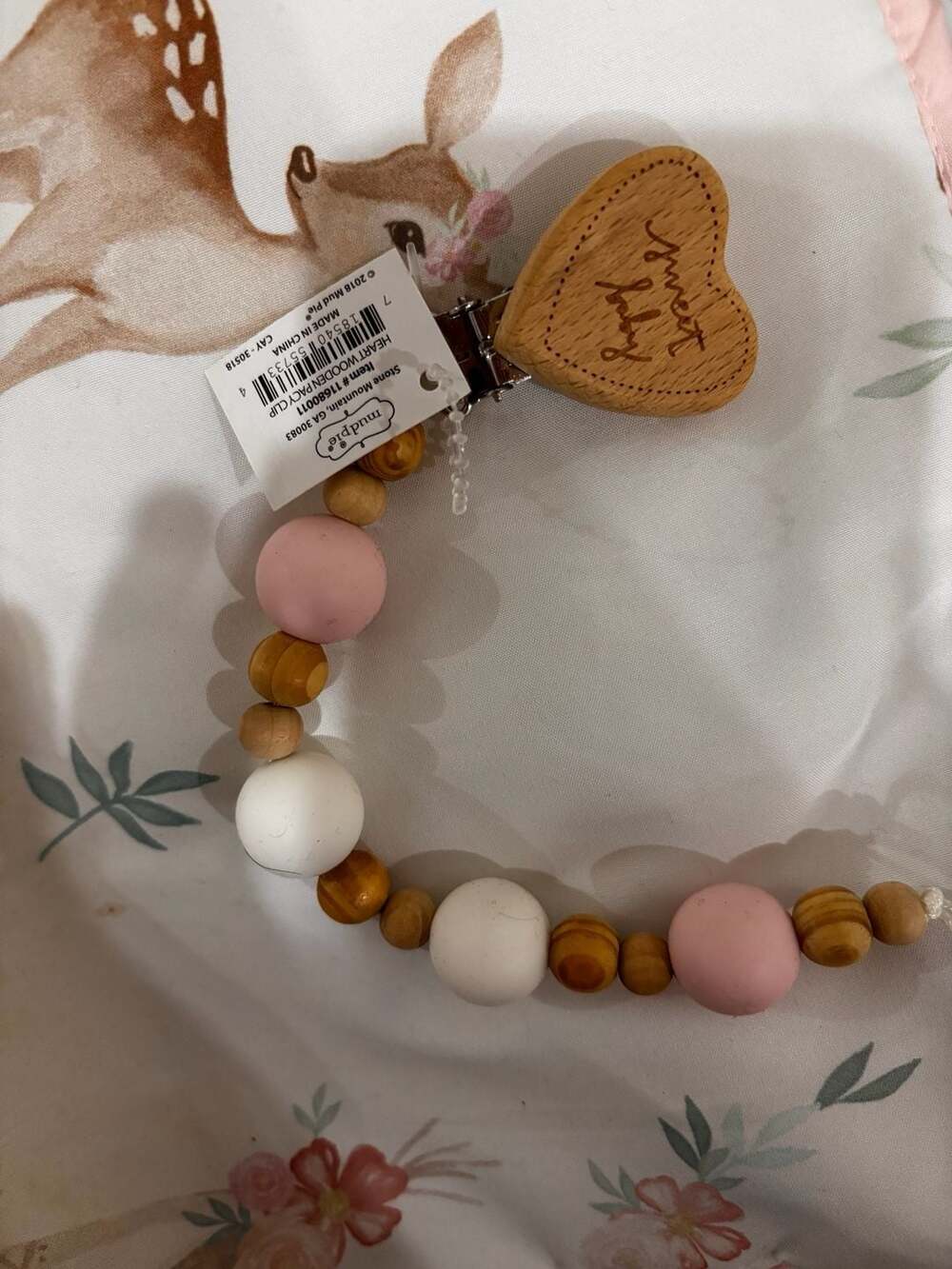 Mud Pie Heart Wooden Pacifier Clip